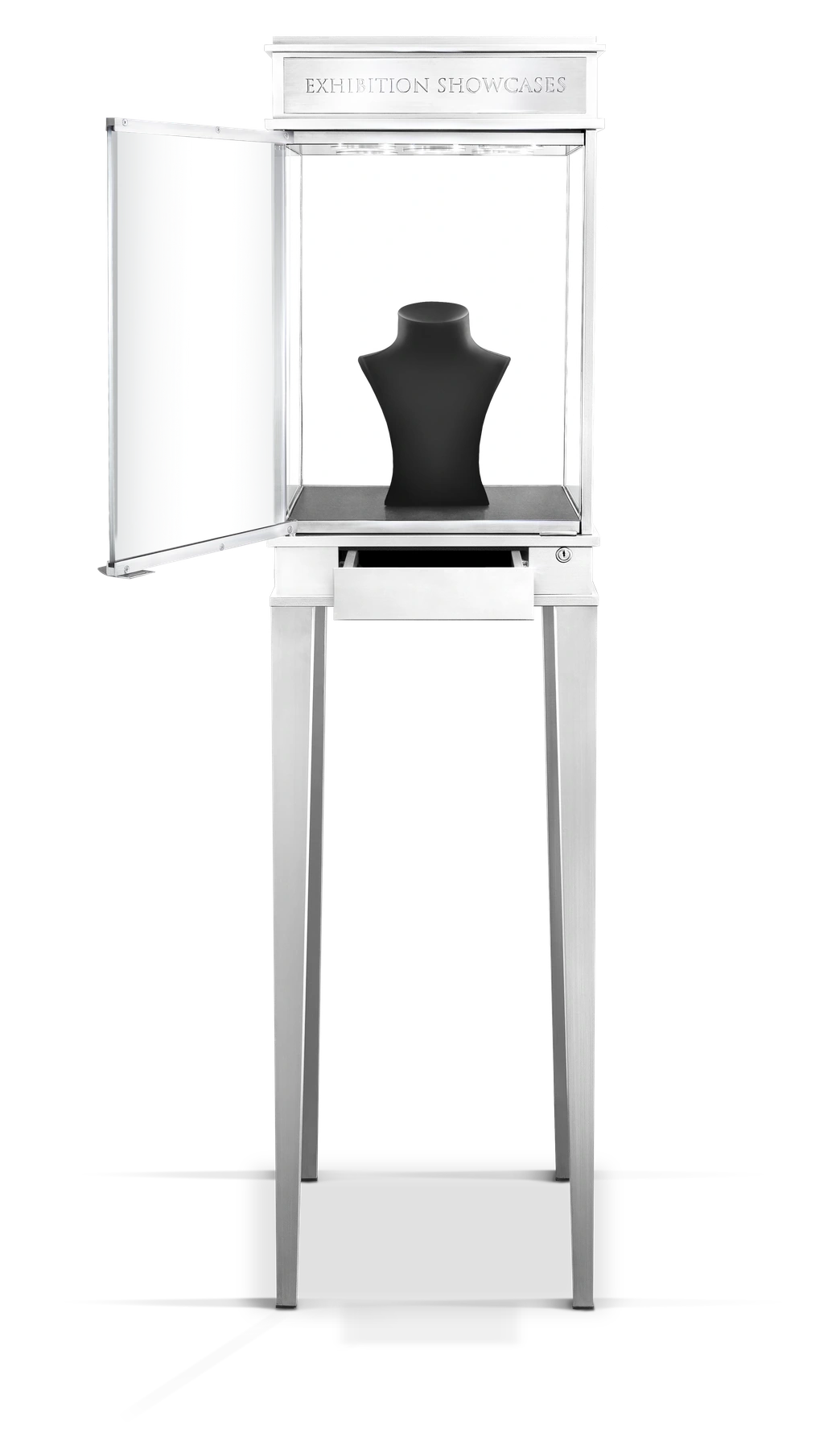 Front view of Model 1 with glass door and drawer open