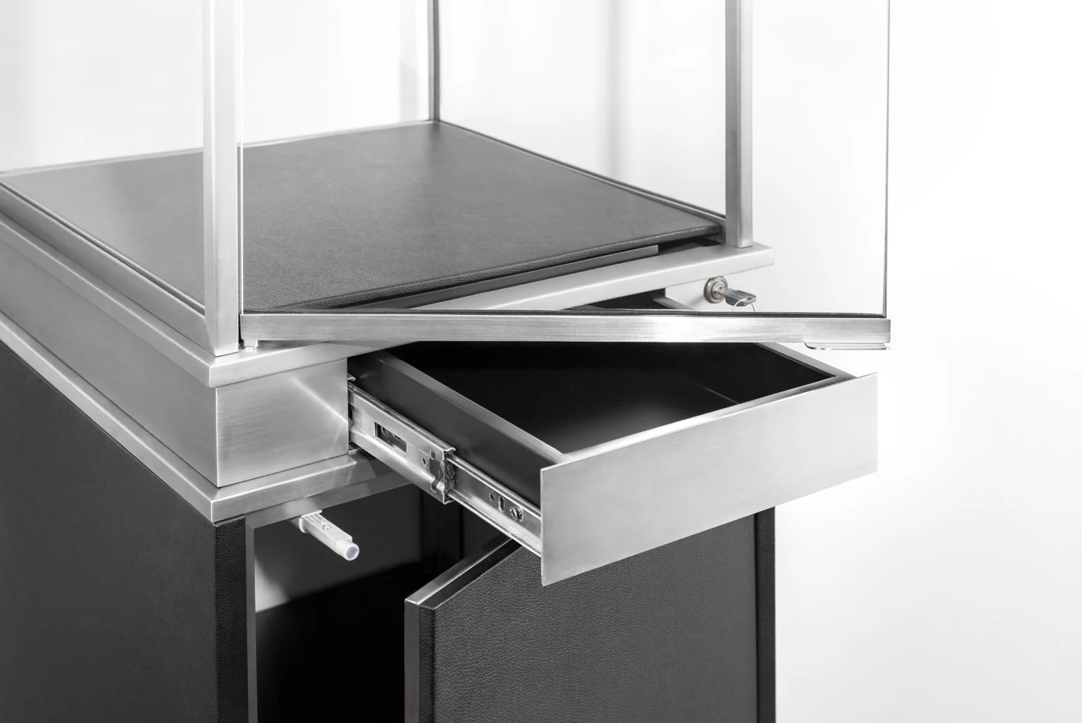 Five illuminated LED fittings within a showcase
